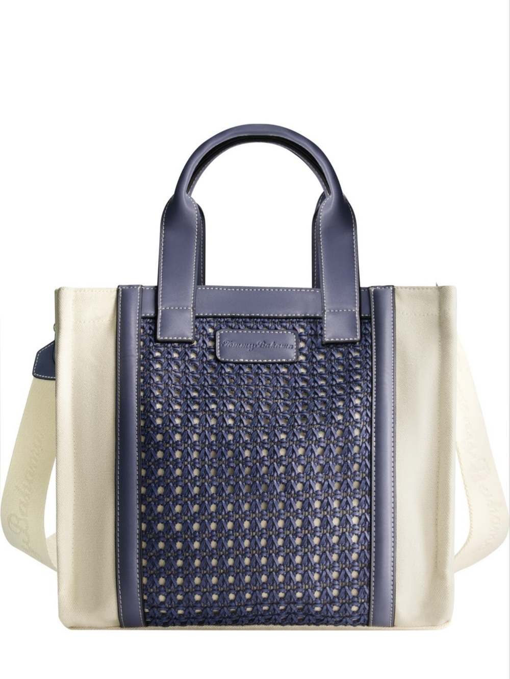 Sold Out Cream & Blue Woven Front Tote Bag